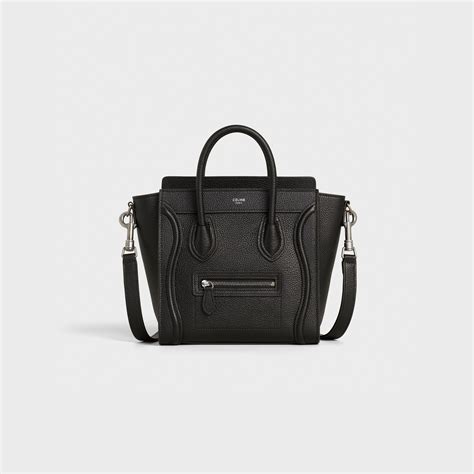 celine drummed leather nano luggage black|CELINE Drummed Calfskin Nano Luggage Black .